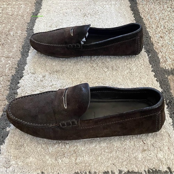 Louis Vuitton Made in Italy Men’s check pattern Brown Leather Loafer Size 11 - Picture 3 of 5